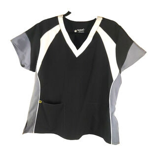 Wonder Wink 4 Stretch Women's Scrub Top Size X Large Gray Black White